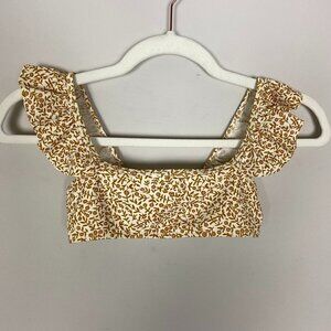 Rylee + Cru Hanalei Marigold Bikini Top Girls 8-9Y Floral Ruffle